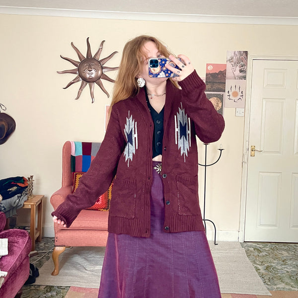 Burgundy knit cardigan (M)