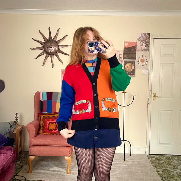Colour block knit cardigan (S)