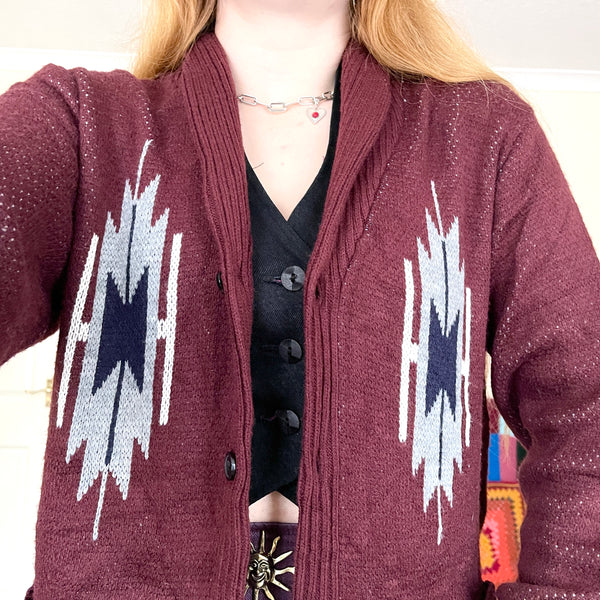 Burgundy knit cardigan (M)