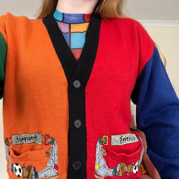 Colour block knit cardigan (S)
