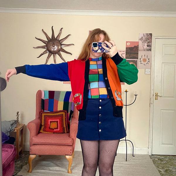 Colour block knit cardigan (S)