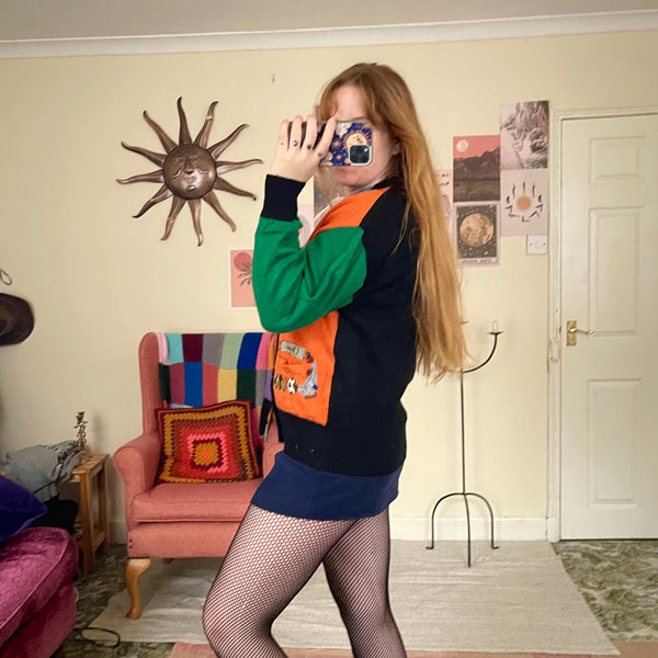 Colour block knit cardigan (S)