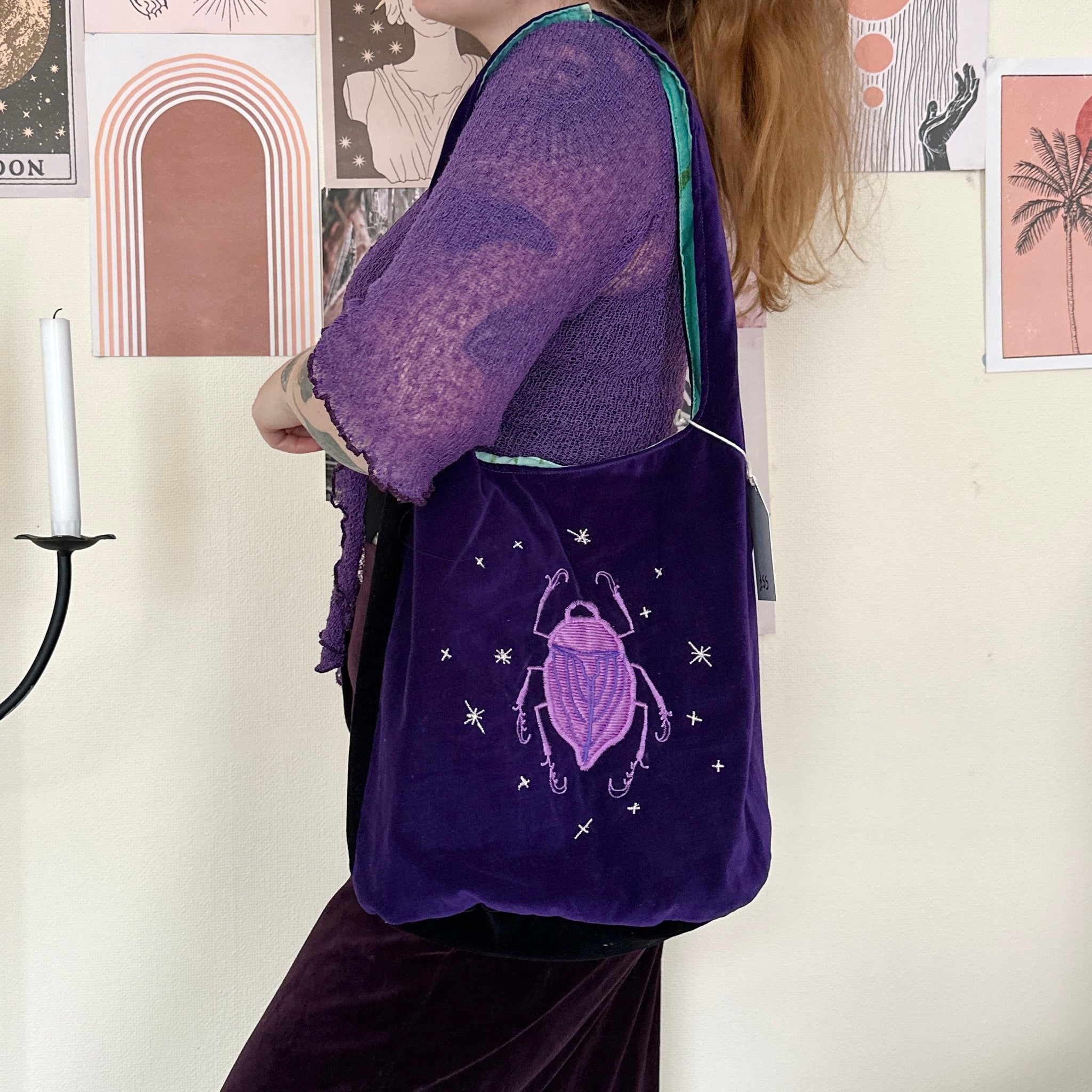 Beetle and moon shoulder bag
