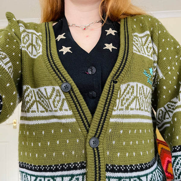 Olive knit cardigan (M)