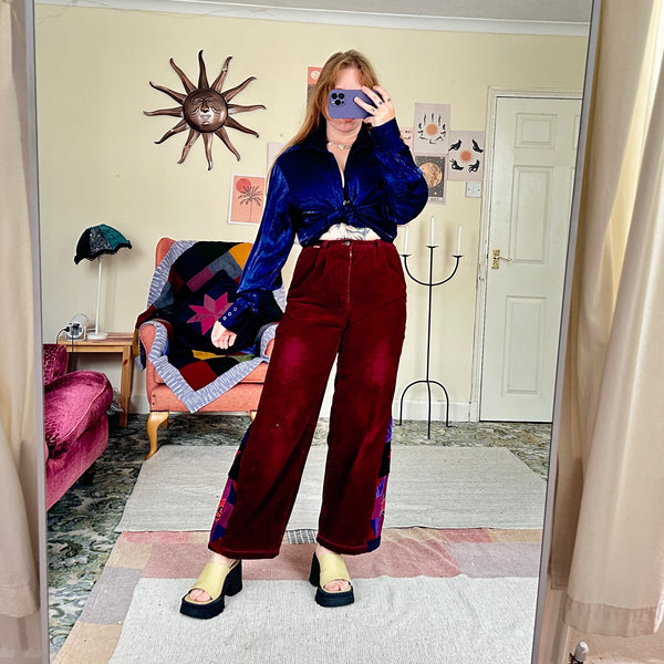 Berry patchwork corduroy jeans (W27)