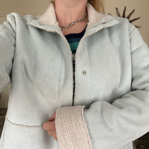 Mint patchwork afghan coat (L)
