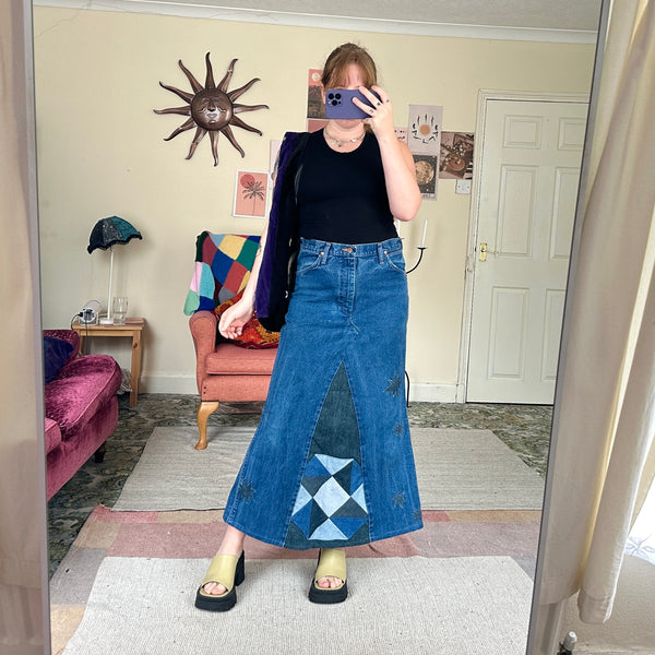 Patchwork denim skirt (W32)