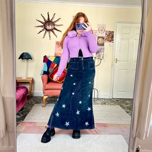 Starry corduroy midi skirt (W32)