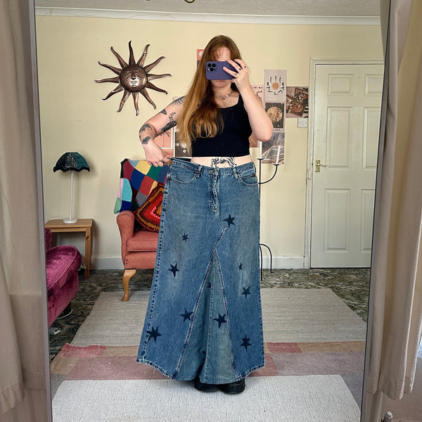 Starry denim maxi skirt (W38)