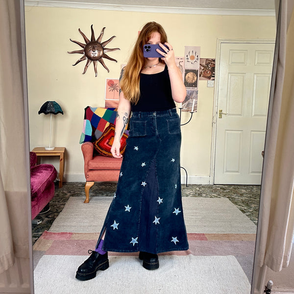 Starry corduroy midi skirt (W32)