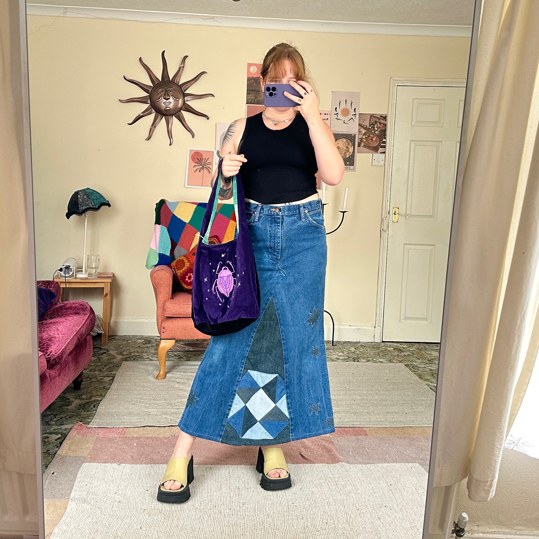 Patchwork denim skirt (W32)