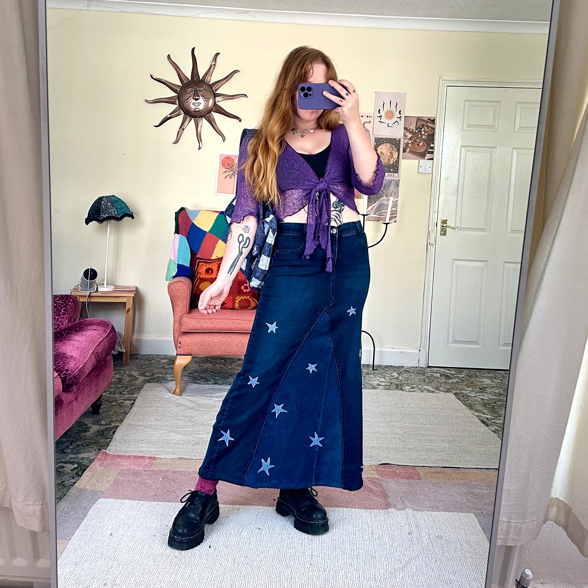 Starry denim maxi skirt (W30)