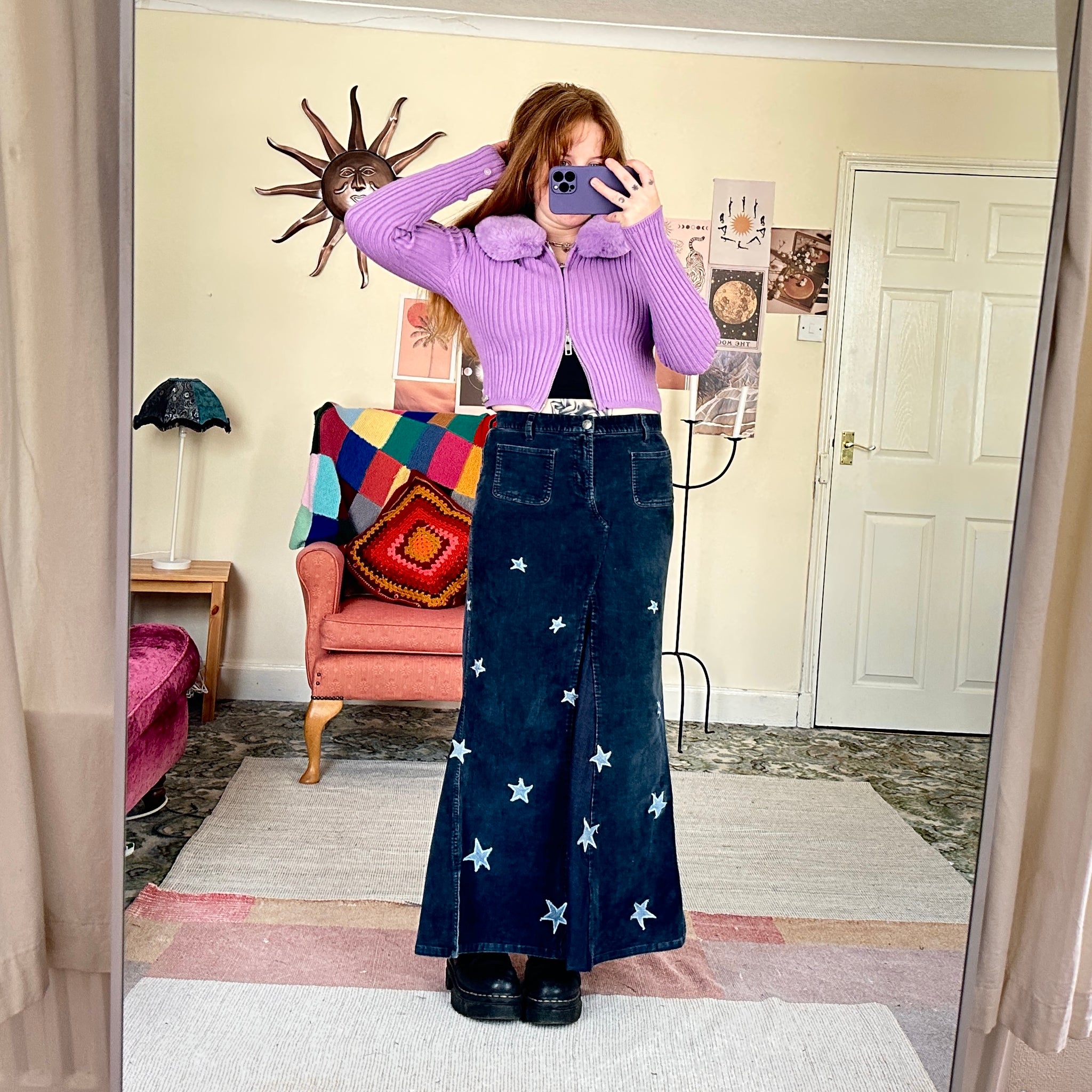 Starry corduroy midi skirt (W32)