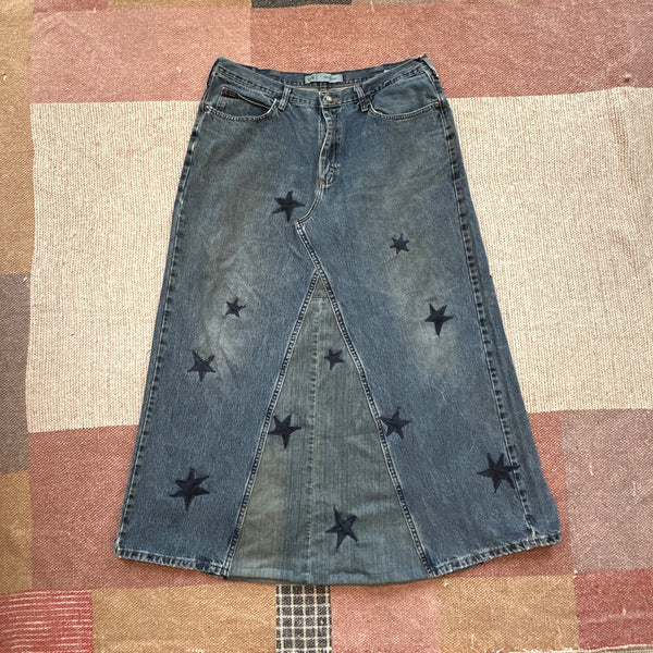 Starry denim maxi skirt (W38)