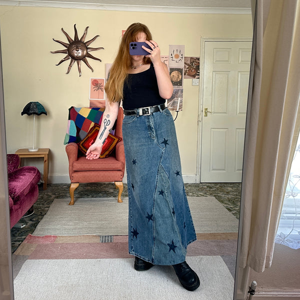 Starry denim maxi skirt (W38)