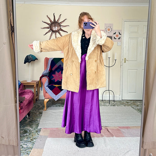 Fur line suede coat (M)