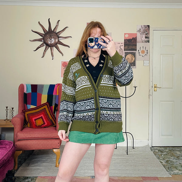 Olive knit cardigan (M)