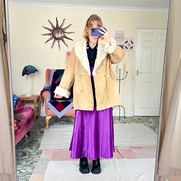 Fur line suede coat (M)