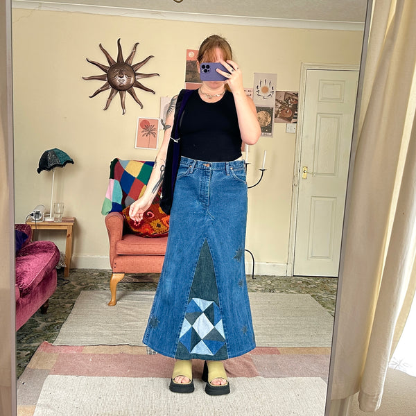 Patchwork denim skirt (W32)