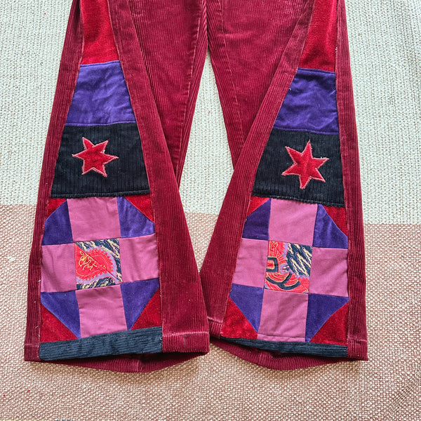 Berry patchwork corduroy jeans (W27)
