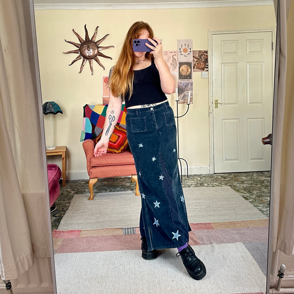 Starry corduroy midi skirt (W32)