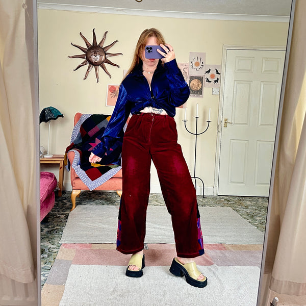 Berry patchwork corduroy jeans (W27)