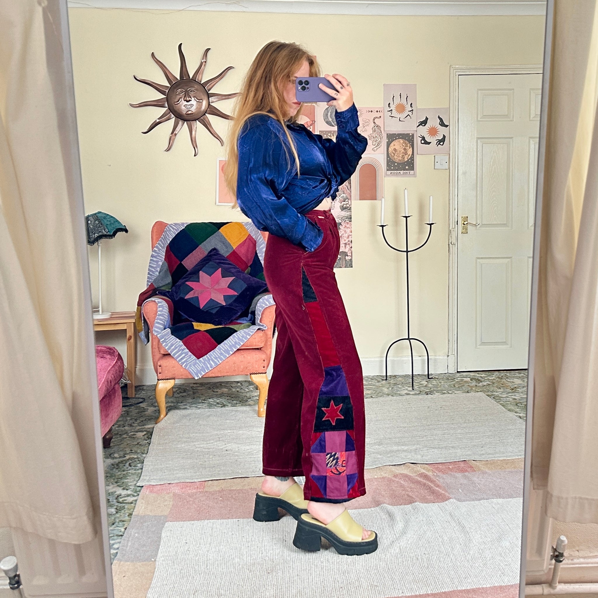 Berry patchwork corduroy jeans (W27)