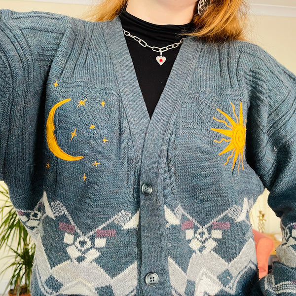 Sun and moon knit cardigan (XL)