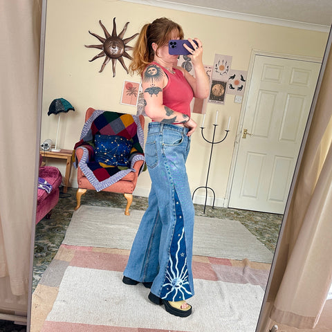 Sun and moon patchwork jeans (W36)