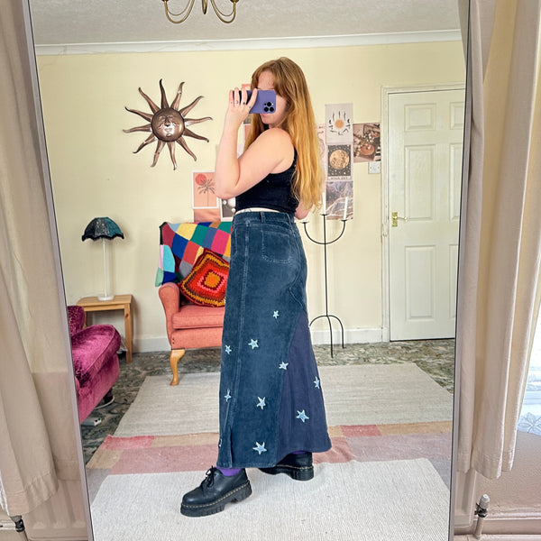 Starry corduroy midi skirt (W32)