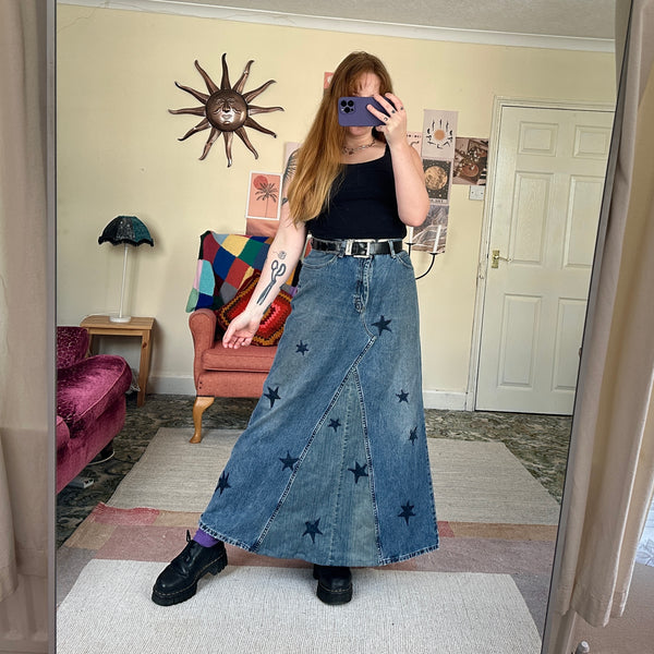 Starry denim maxi skirt (W38)