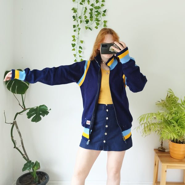 Blue and yellow varsity jacket (S)