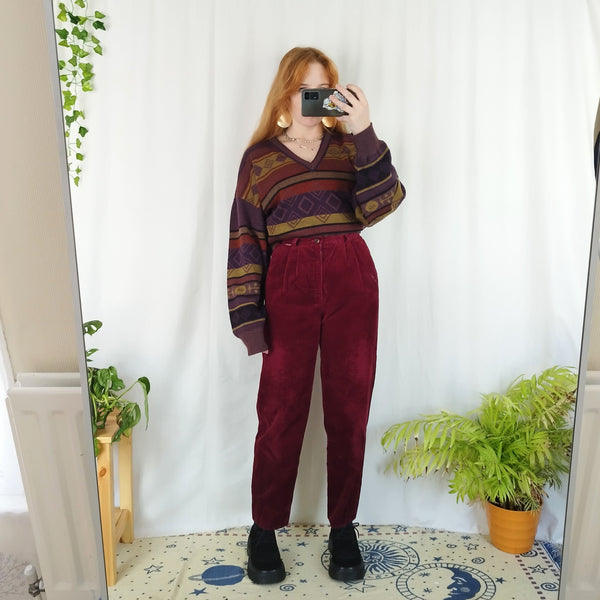 Burgundy cord mom jeans (W27)