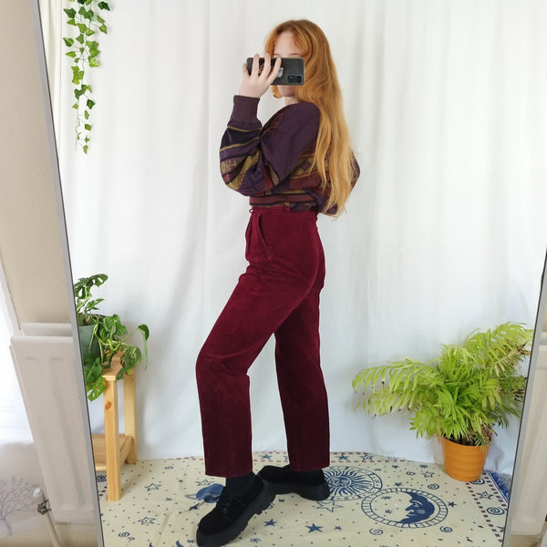 Burgundy cord mom jeans (W27)