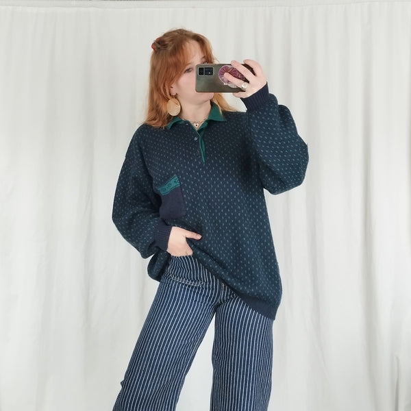 Teal knit jumper (L)