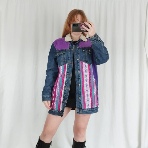 Purple patchwork denim jacket (L)