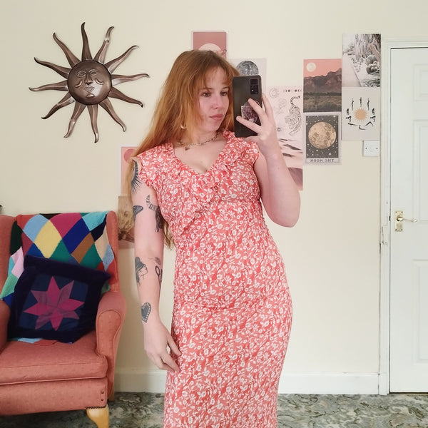 Apricot floral maxi dress (S)