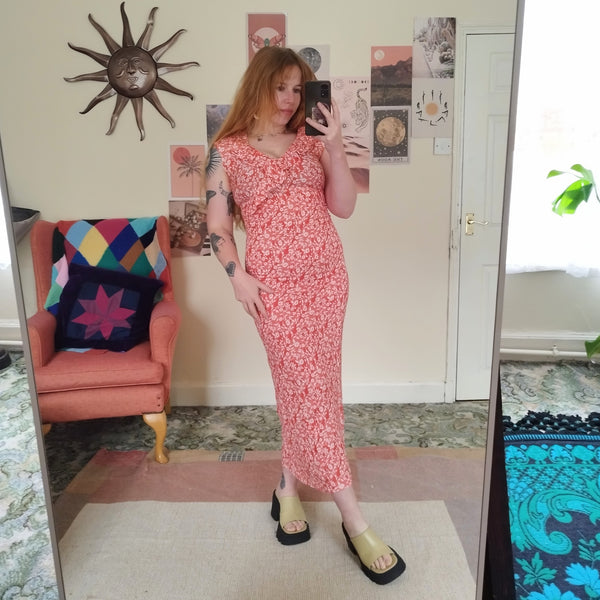 Apricot floral maxi dress (S)