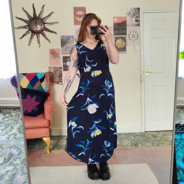 Navy floral dress (L)