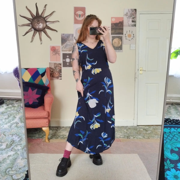 Navy floral dress (L)