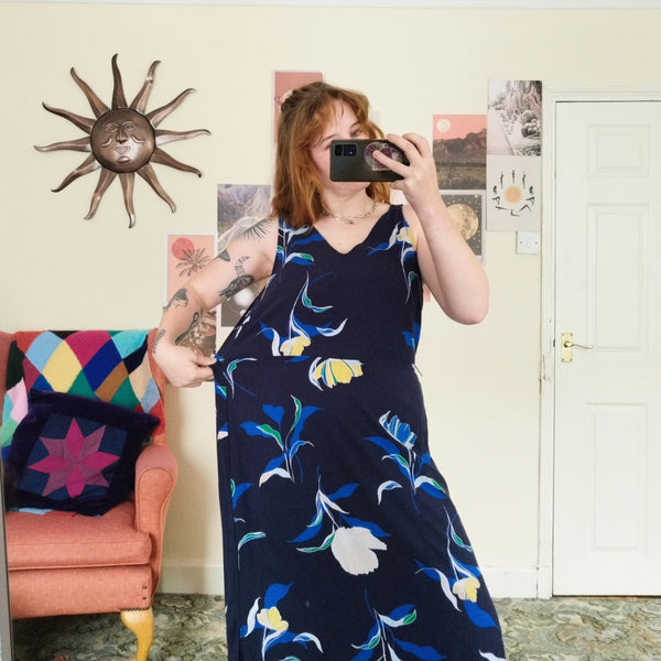 Navy floral dress (L)