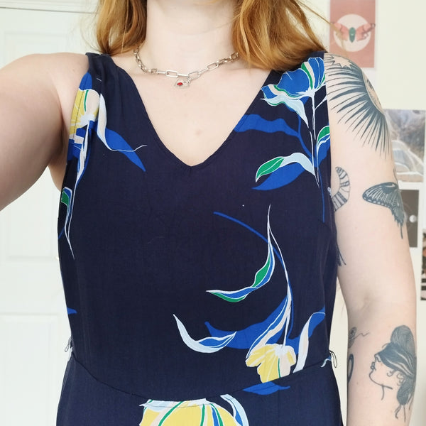 Navy floral dress (L)