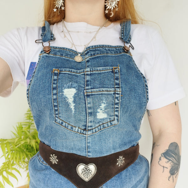 Denim dungaree dress (L)