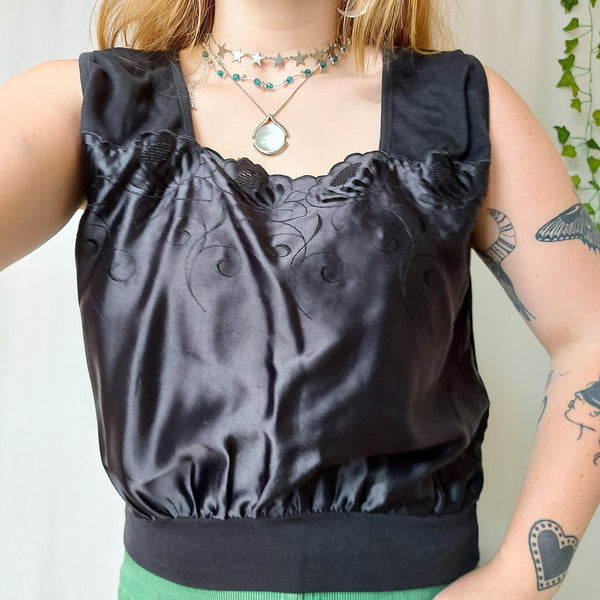 Black embroidered cami top (XL)