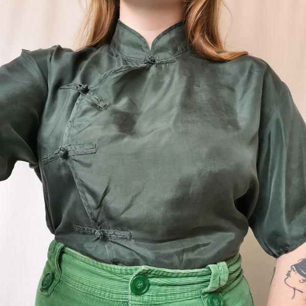 Forest green silk blouse