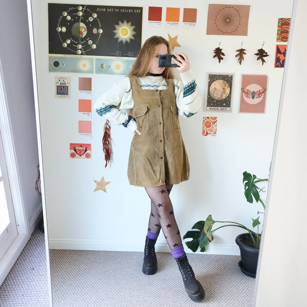 Reworked corduroy dress in caramel (S)