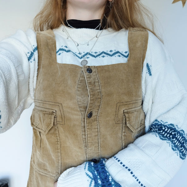 Reworked corduroy dress in caramel (S)