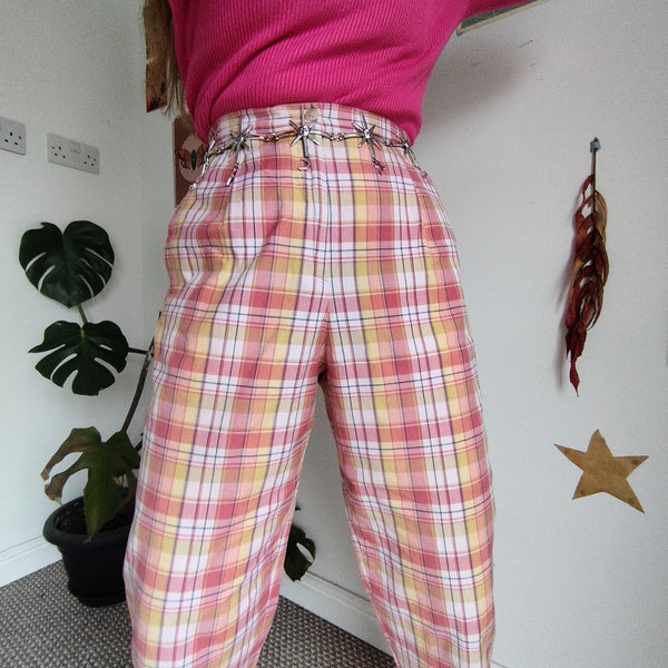Peach check trousers (W28)