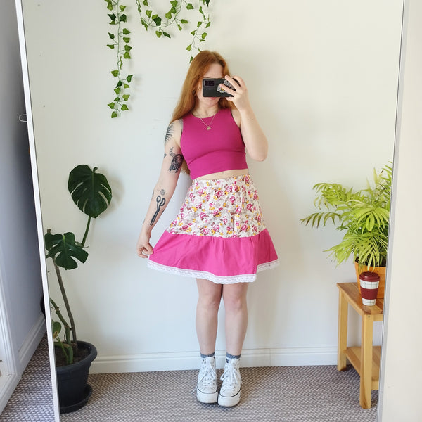 Pink floral prairie skirt (S)