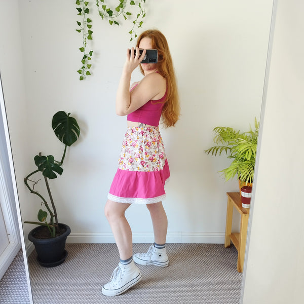 Pink floral prairie skirt (S)